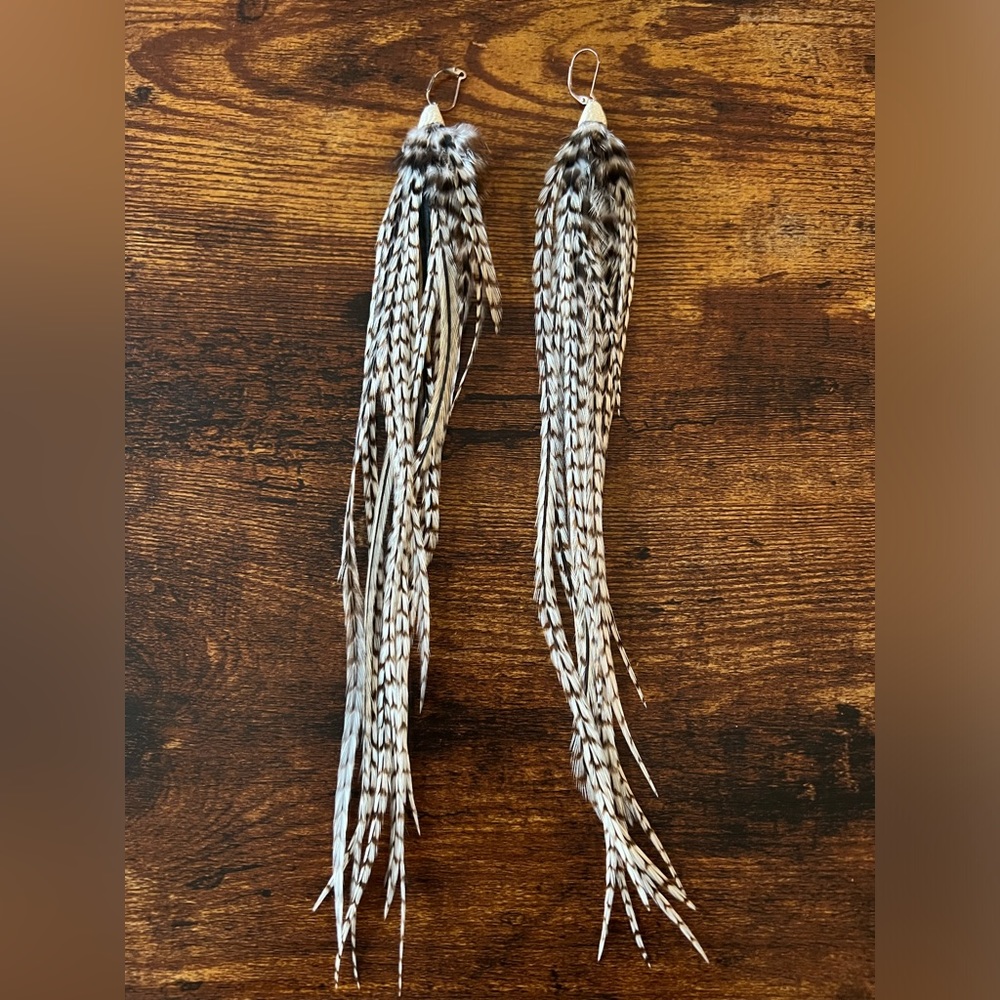 Extra long feather earrings quality hand wrapped boho hippy